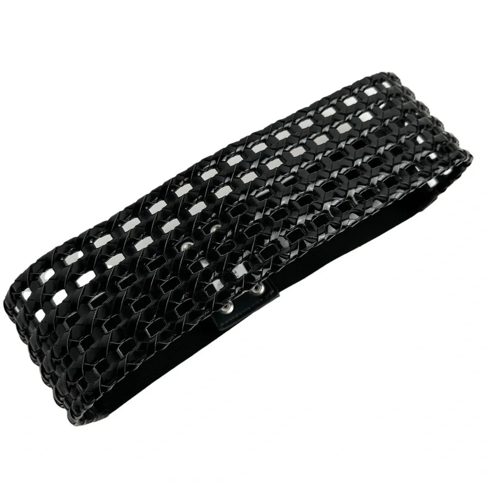 Black Open Weave Stretch‎ Back Wide Belt